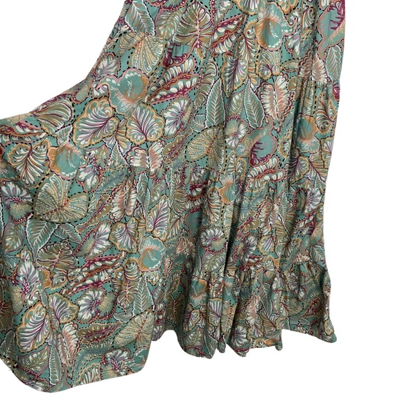 Melloday Womens Floral tropical Print Tiered Maxi Dress Sz Medium Green Ruffle - Picture 6 of 12